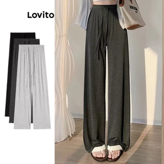 Lovito Calça casual com bolso liso e franzido para mulheres LNE73593
