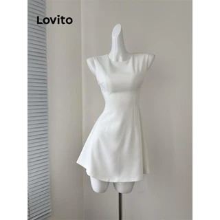 Lovito Vestido básico liso casual para mulheres LNE73625