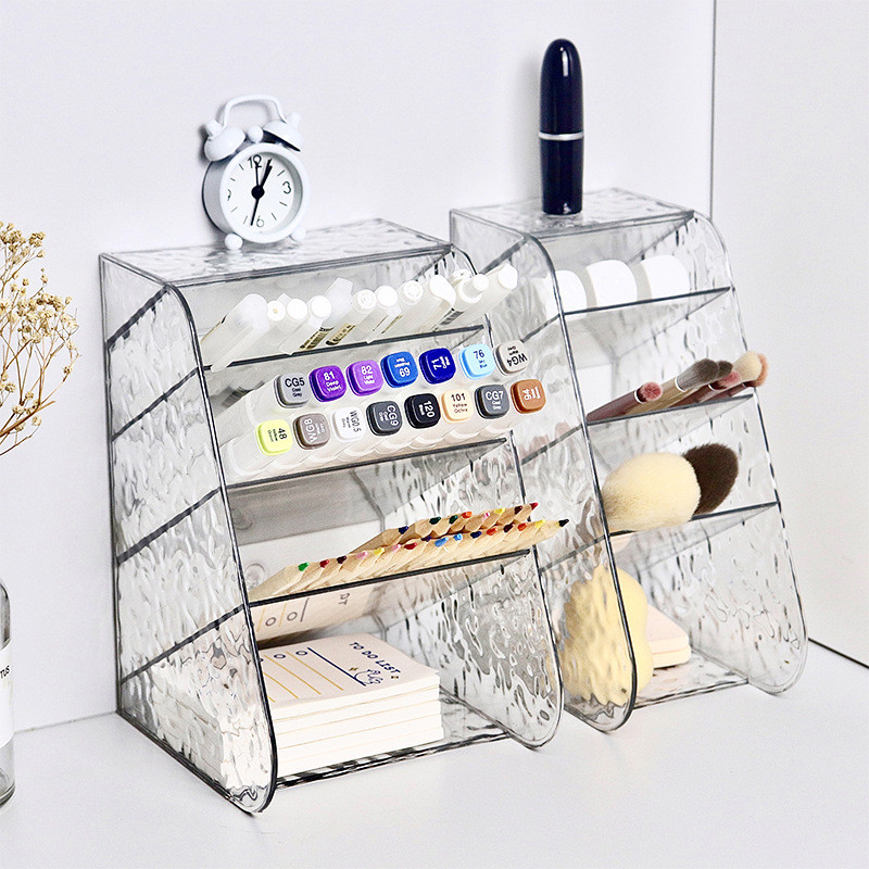 Caixa De Armazenamento De Desktop Multifuncional Transparente, Suporte De Caneta De Plástico Criativo, Recipiente De Caneta Simples, Organizador De Papelaria De Estudante