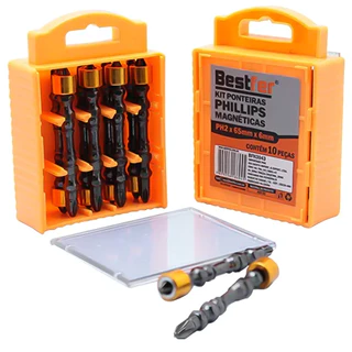 Kit Jogo 10 Peças Ponteiras Bits Philips PH2 65x6mm Ponta Dupla Para Parafusadeira Profissional