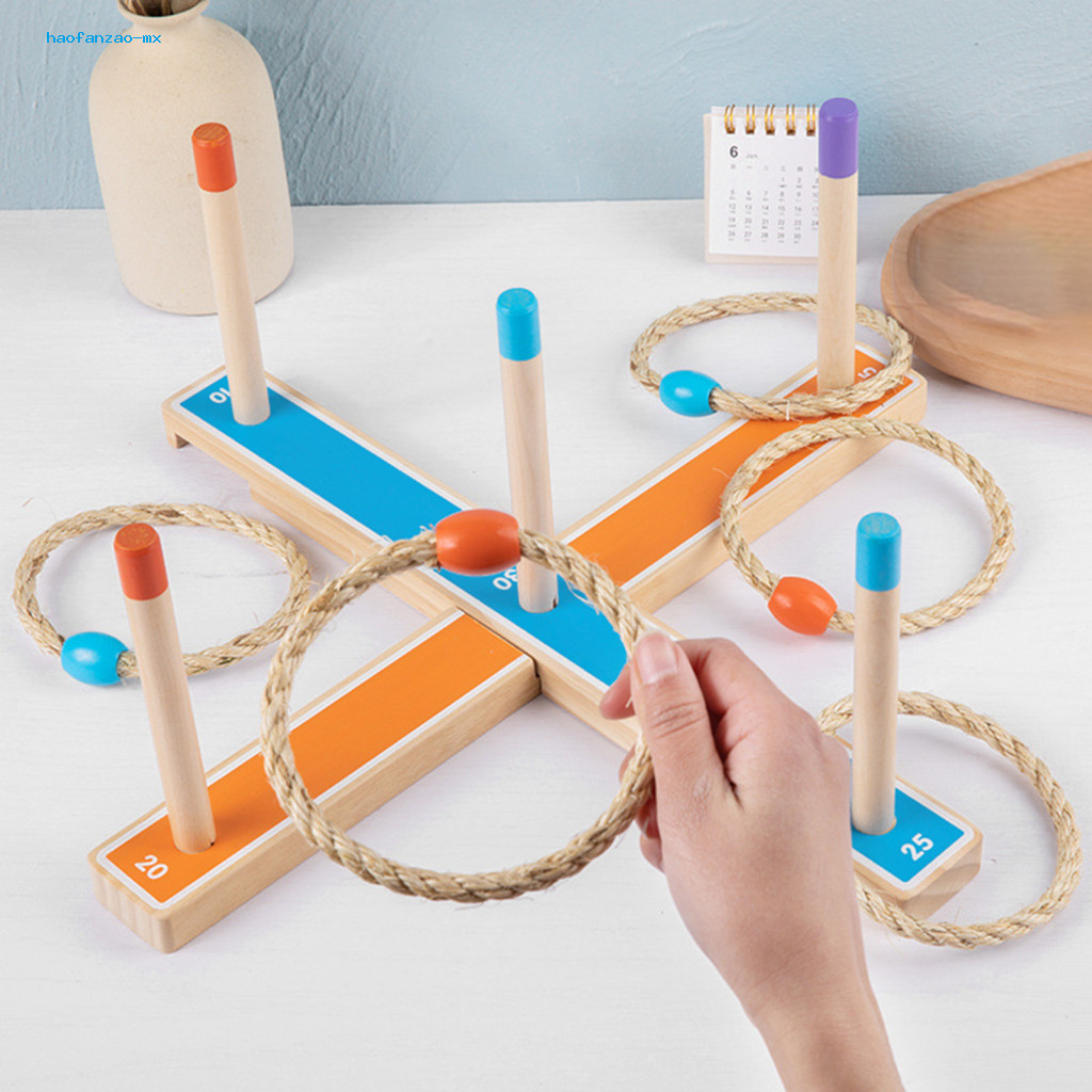 Matching Ring Game Kids Outdoor Activity Wooden Toss Set Fun Indoor for ...