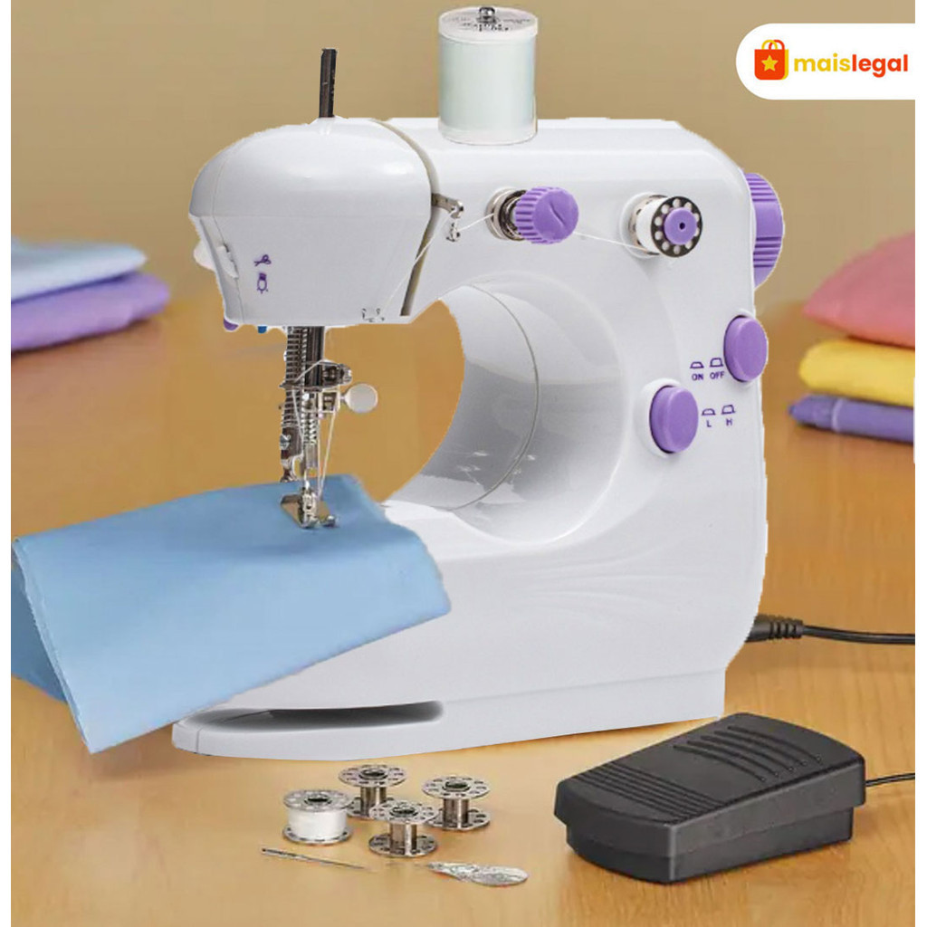 Mini Máquina Costura Portátil Com Pedal Elétrica Costureira Bivolt 110V/220V