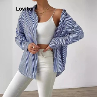 Lovito Blusa casual listrada com botões para mulheres LNL65334