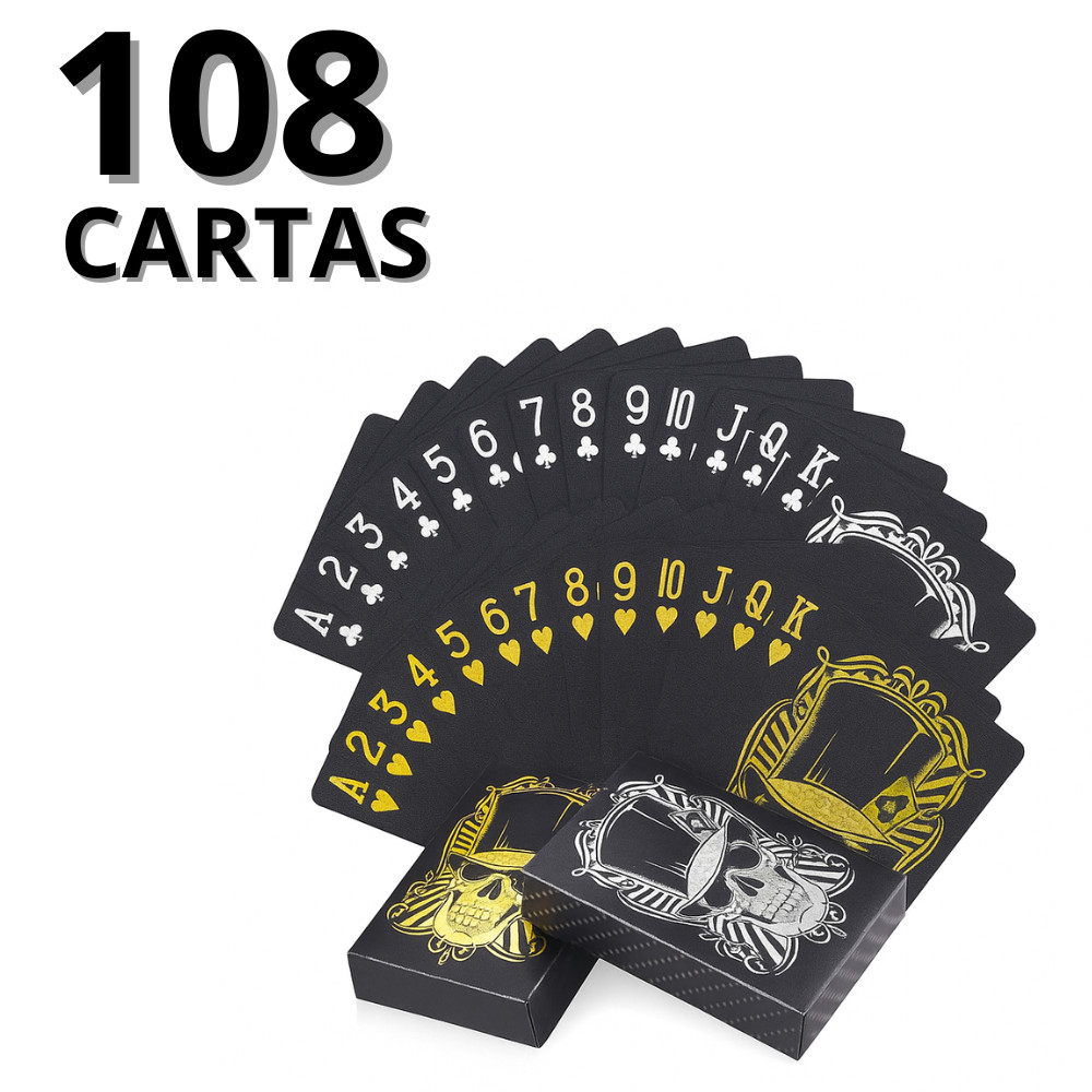 Baralho Preto e Dourado Com Caveira 108 Cartas Jogos De Cartas A Prova ...
