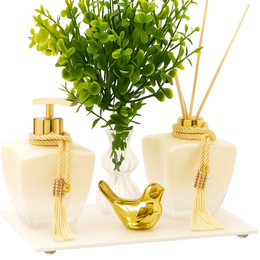 Kit Lavabo Degradê Branco com Difusor, Saboneteira e Bandeja — 11 Peças