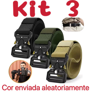 kit 3 Cinto Militar Largo Em Nylon Fivela Larga Em Zinco e Engate Rápido