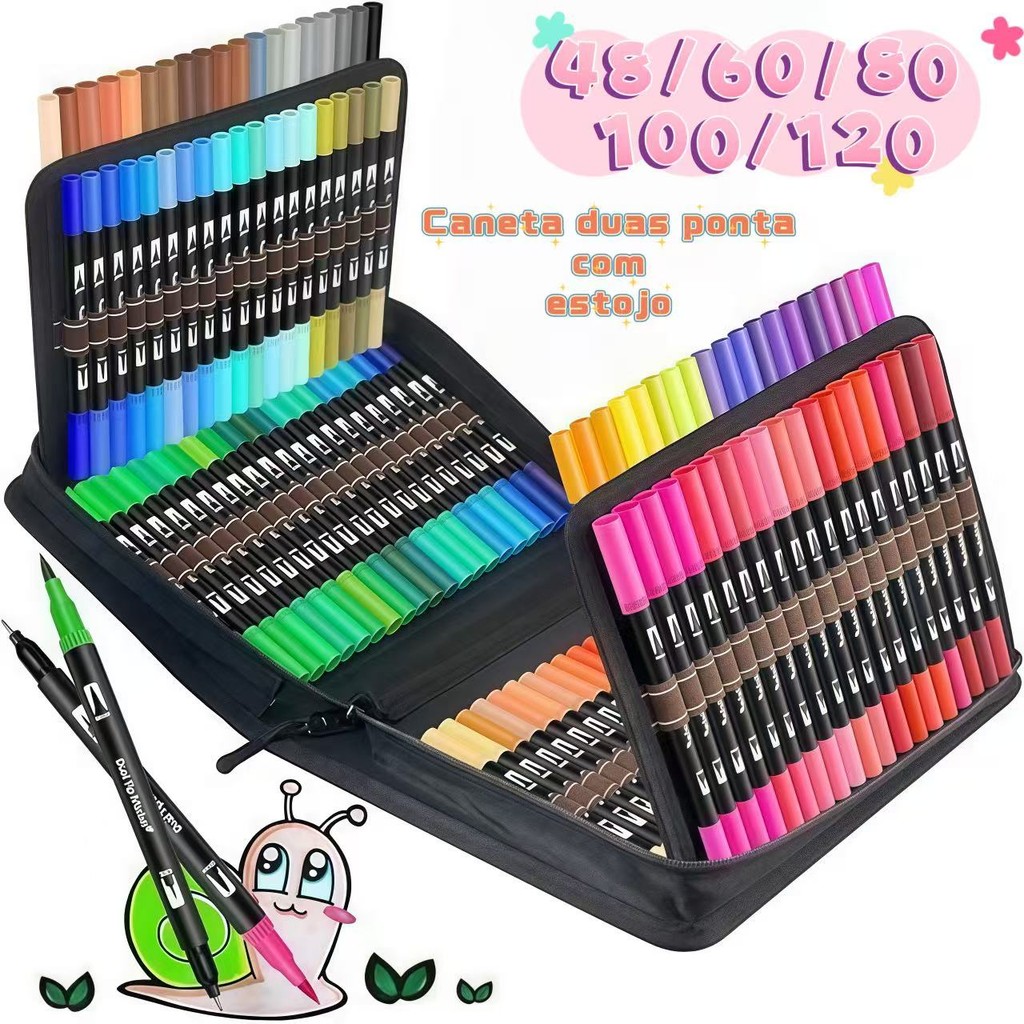 Caneta pintura 60/80/100/120 cores com estojo armazenamento com