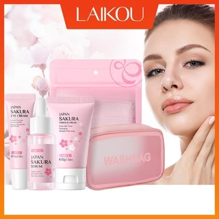 LAIKOU Sakura Brightening Skincare Set Kit De Viagem Com Soro Facial Washbag Creme Hidratante Para Os Olhos Liso