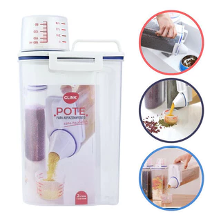 Dispenser Hermético Copo Medidor Arroz Feijão Sabão Ração 2l