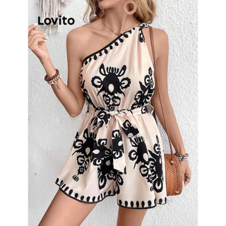 Lovito Macacão casual Paisley com renda assimétrica e flores para mulheres LNM71003