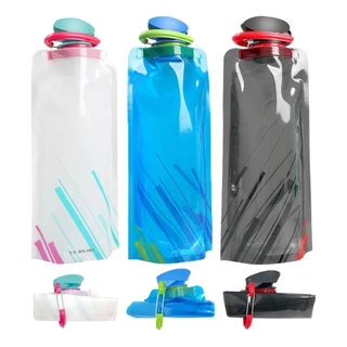 Garrafa de água dobrável 700ml saco de água reutilizável à prova de vazamentos com mosquetão camping