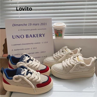 Lovito Tênis casuais lisos antiderrapantes e respiráveis para mulheres LFA41562