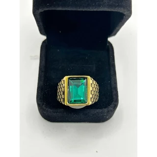 Top Xadrez De Aço Inoxidável Com Anel De Pedra Verde Masculino