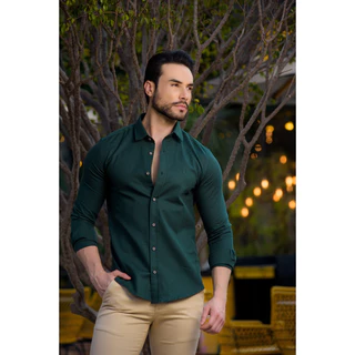 Camisa Social Masculina Slim Fit Oxford Luxo Moda Estilosa Manga Longa