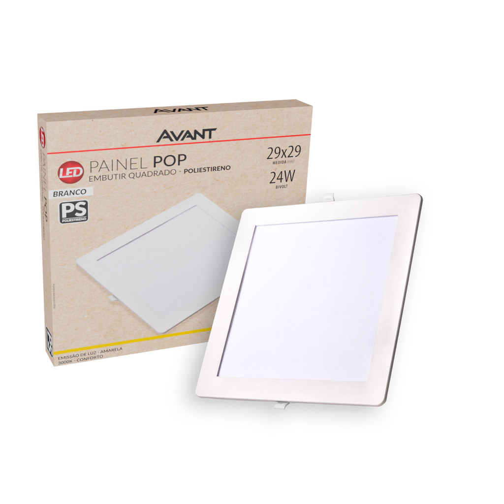 Painel Led Pop Quadrado Embutir 24W 3000k 30x30 Br Avant