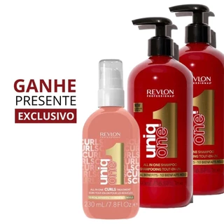 Kit 2 Revlon Uniq One All in One Shampoo 490ml + Revlon Uniq One All In One Curls Treatment 230ml + Brinde Escova