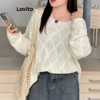 Lovito Suéter plus size curvo casual liso básico plus size para mulheres LNM75117