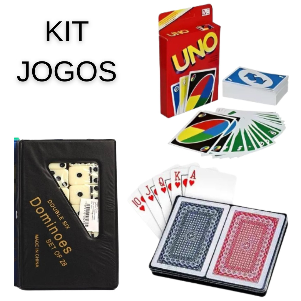 Kit jogos clássicos baralho dominó Uno jogos de mesa diversão