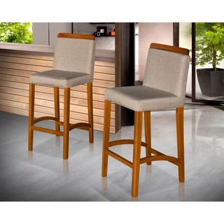 Kit 2 Banquetas Dubai Alta Bar Luxo Pés Em Madeira Maciça Área Gourmet Balcão Sacada Hall