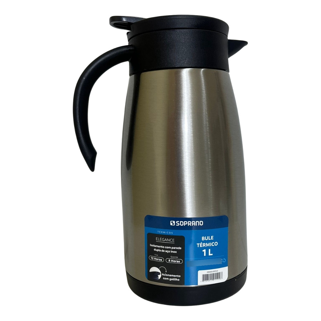 Bule Térmico Soprano 1 Litro Aço Inox Com Gatilho Prateado