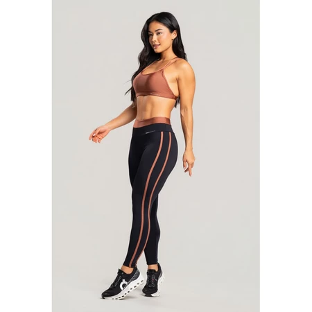 Conjunto Fitness Legging com Detalhe e Chapado Bronze e Top Glow Bronze Frente Única