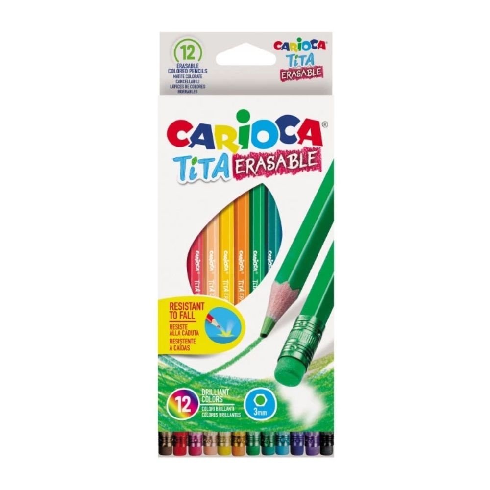 Lápis de Cor Apagável c/12 Cores Carioca Tita|Lápis Escolar de Colorir