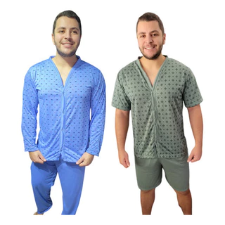 Kit Com 2 Pijamas Botões Abertos pós Cirurgico Masculino Conjunto Fechado De Dormir Homem Frio pai em Oferta na Shopee