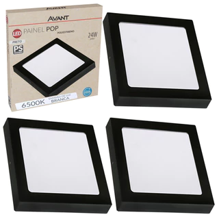 Kit 3 Luminaria de Teto Painel Plafon 24w Sobrepor Luz Branco Frio 6500k 127v 220v Avant