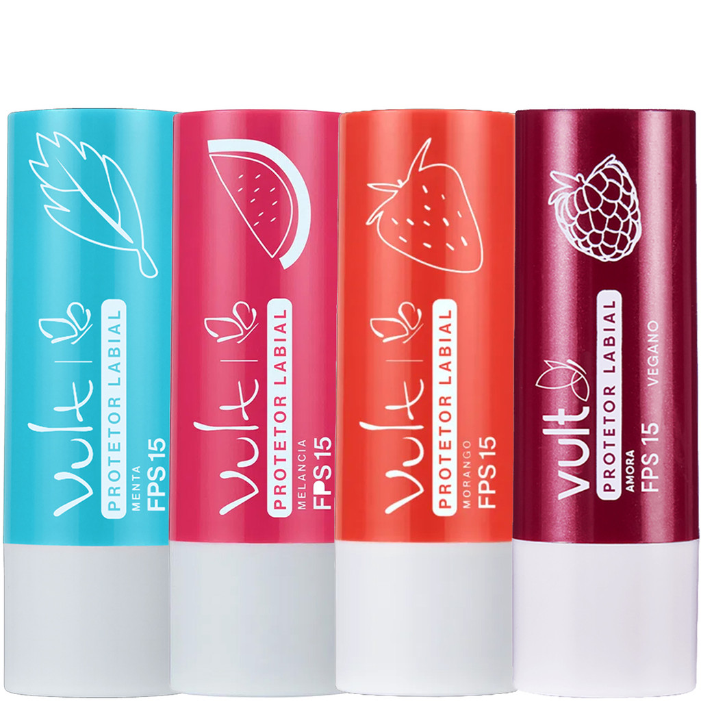 Kit Balm Protetor Labial Morango Melancia Menta Fps15 Vult | Shopee Brasil