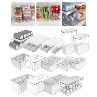 Organizador de Geladeira Ou Multiuso Fruta Legume Ovo e Tempero Bandeja Tampa Acrílico Clear Fresh