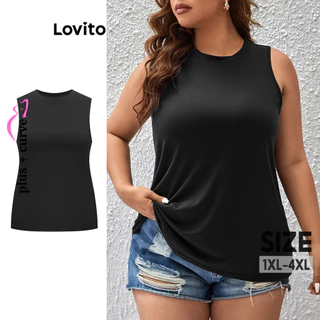 Lovito Regata feminina plus size curva casual lisa com divisão frontal LBL14363