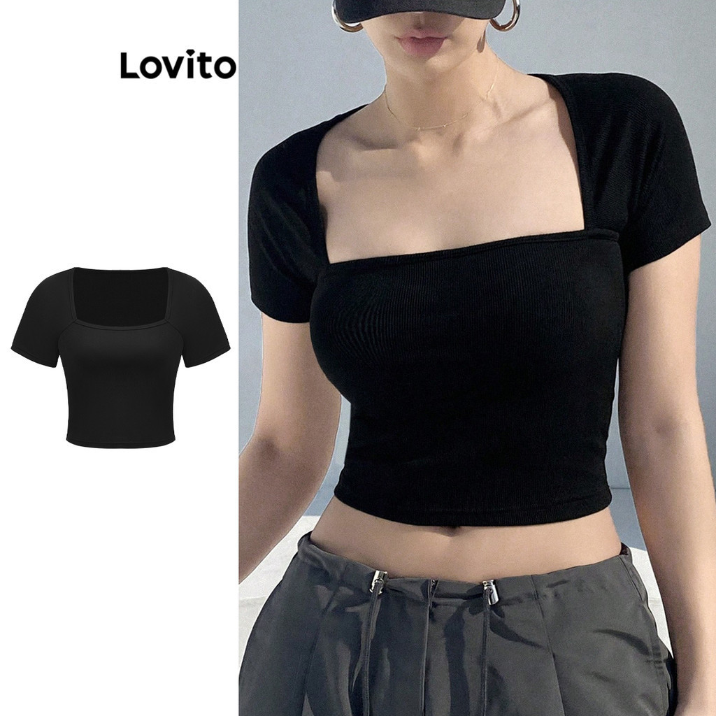 Lovito Camiseta básica lisa casual para mulheres L95ED073