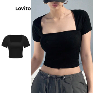 Lovito Camiseta básica lisa casual para mulheres L95ED073