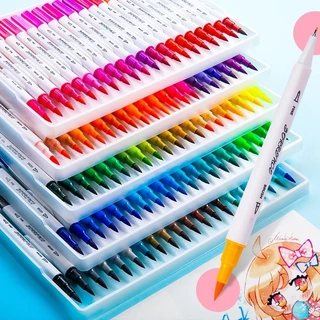 100 Cores Canetas Coloridas De Cabeça Dupla Dicas Fineliner E Marcador De Pincel Caneta Lavável Para Suprimentos Escolares Chlird