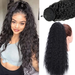 Extensões Sintéticas De Cabelo Longo Kinky Curly Wavy Drawstring Ponytail Para Diárias Com Cauda De Pônei
