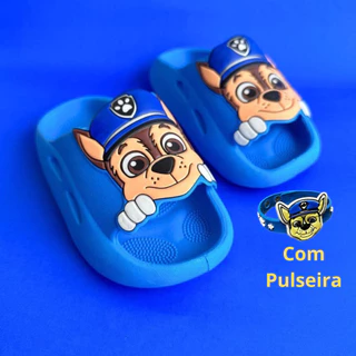 Chinelo Slide Nuvem Infantil Meninos Patrulha Canina Masculino com Pulseira