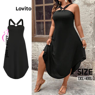 Lovito Vestido plus size casual liso com corte de ombro frio para mulheres LBL16152