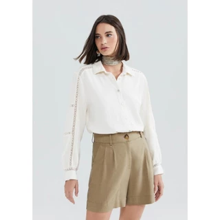 Camisa Feminina Manga Longa Bufante Com Linho Hering