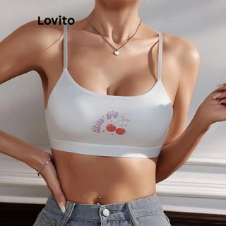 Lovito Sutiã esportivo esportivo com padrão de frutas e vegetais para mulheres LNL77073