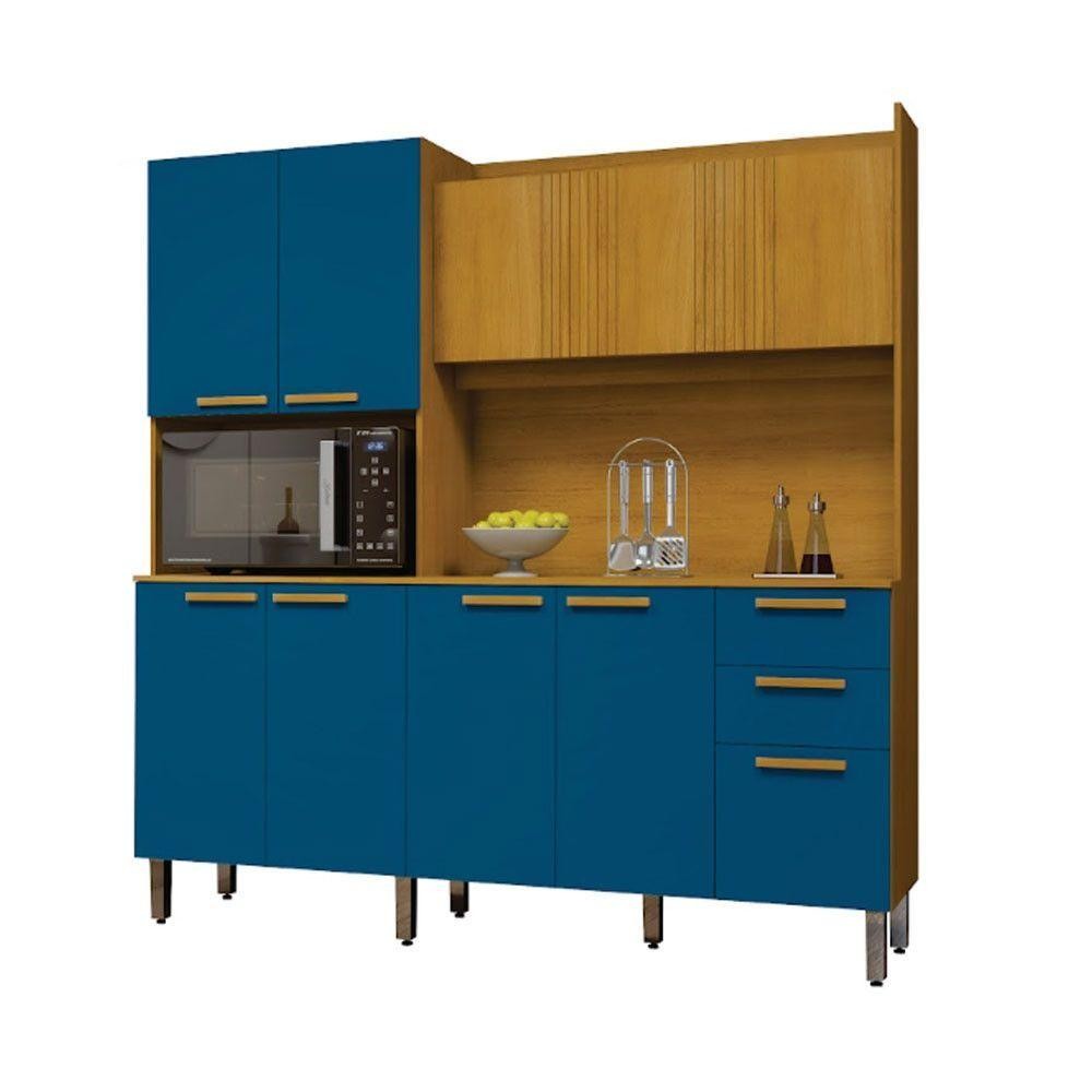 Armário de Cozinha 10 Portas 2 Gavetas Jean Cinamomo com Azul Turquesa ...