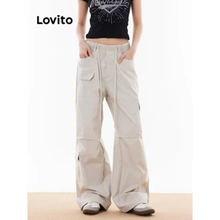 Lovito Calça casual com bolso liso para mulheres LNA71149
