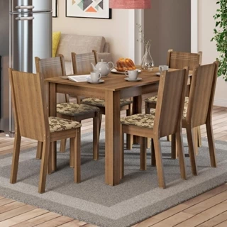Conjunto Sala de Jantar Madesa Maris Mesa Tampo de Madeira com 6 Cadeiras - Rustic/Bege Marrom em Oferta na Shopee