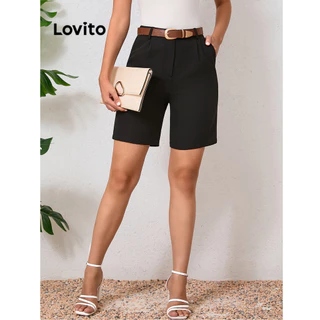 Lovito Casual Simples Botão Plissado Short para Mulher LBL17363