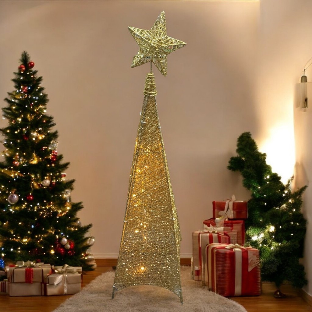 Árvore de Natal Aramada Dourada 90CM C/LED Artigo de Decoração Natalina 110V - CN6673