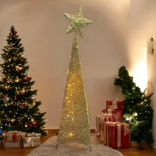 Árvore de Natal Aramada Dourada 90CM C/LED Artigo de Decoração Natalina 110V - CN6673