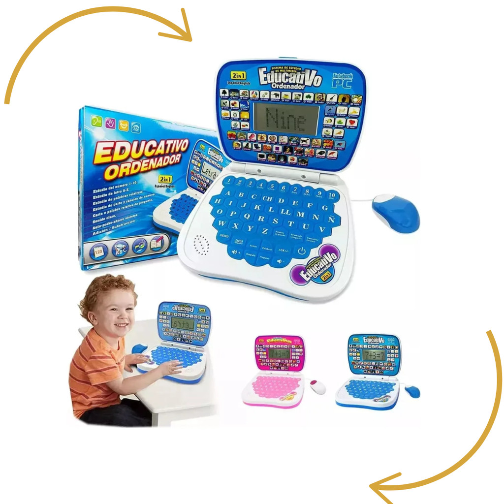 Laptop Infantil Menino Menina Educativo - C/ Mouse 2 em 1 Inglês e ...
