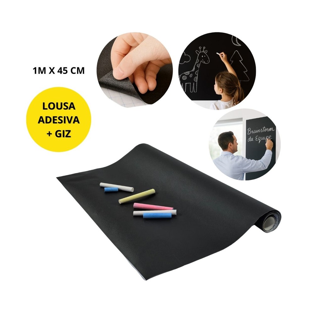 Lousa Adesiva 1m x 45cm com Giz | Papel de Parede Quadro Negro ...