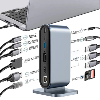 Adaptador 12 em 1 USB C HUB Docking Station compatível com HDMI 4K 30Hz PD 100W Tipo-C HUB USB 3.0 Splitter para Laptop Pro Air