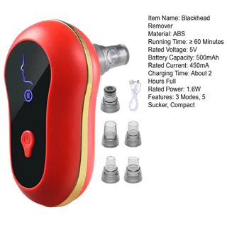 3 Modos 5 Aspiradores Removedor De Cabeça Preta Ajustável USB Recarregável LIMPADOR DE FACE em Oferta na Shopee