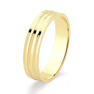Aliança de Ouro 18k com 4mm e Linhas Trabalhadas em Oferta na Shopee